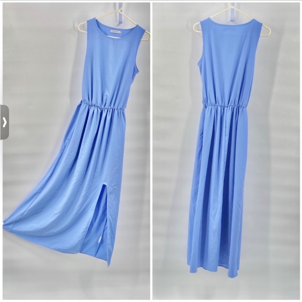 MissLook Blue Side Slit Maxi Dress Boho Chic S